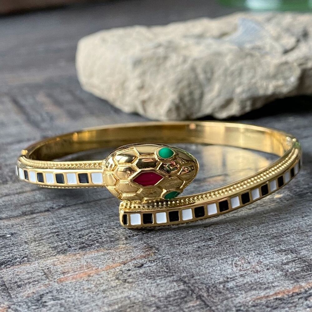 NEW Black and White Striped Snake Bangle Bracelet